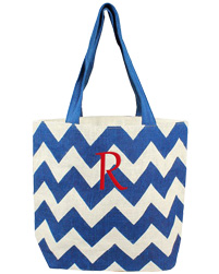 Blue color Chevron print Jute Beach Bags