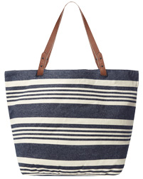 Strip Canvas Beach Bags with leather handle