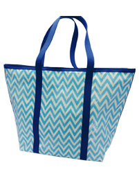 Blue color Chevron print Jute Beach Bags