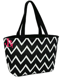 Black color Chevron print Jute Beach Bags