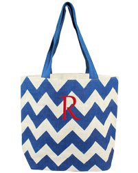 Blue color Chevron print Jute Beach Bags