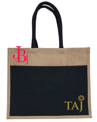 Promotional Jute Bags with black pocket and logo print