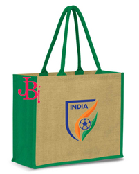 Promotional Juta Bags in green color and logo print