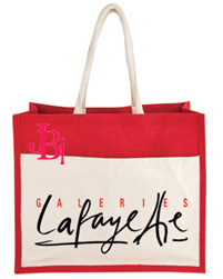 Promotional Jute Bags in red color with white pocket and logo print