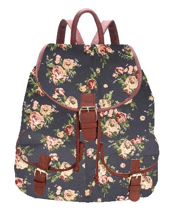 flower-print-on-black-canvas-college-backpack